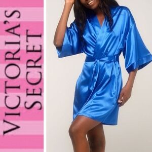 Victoria's Secret Satin Kimono Womens Size M/L Blue Tie Waist Robes Sleepwear